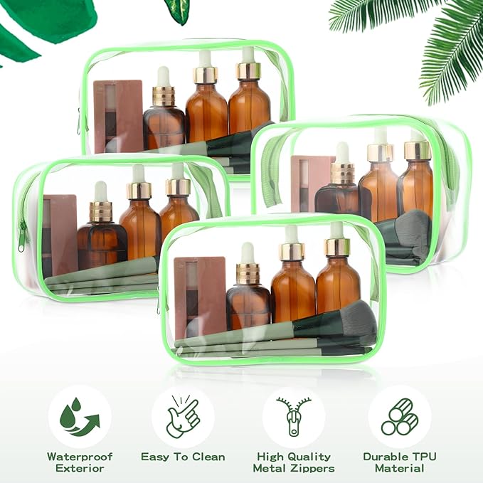 Weewooday 12 Pieces Clear Makeup Bags Cosmetic Storage Bags PVC Zipper Pouches Travel Waterproof Makeup Plastic Case for Women Organizing Toiletries Traveling Bathroom(Medium,Green)