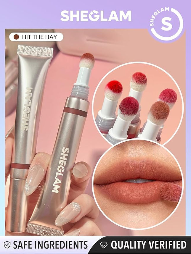 SHEGLAM Pout Pillow Cushion Lip Gloss Moisturizing Liquid Lipstick High Shine Finish Sponge Tip Applicator Non-Sticky Lip Glaze Party -Hit The Hay