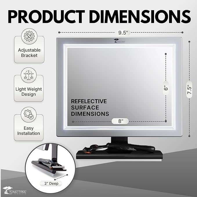 ToiletTree Products Deluxe LED Fogless Shower Mirror with Squeegee Anti-Fog Mirror - Adjustable Shaving Mirror with a Squeegee - Rust-Proof, Impact-Resistance Bathroom Shower Mirror