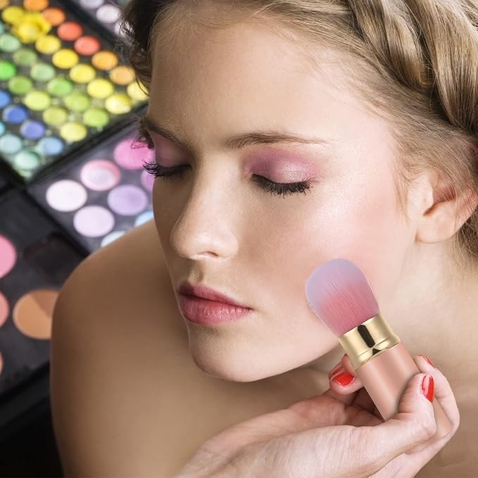 Falliny Retractable Kabuki Makeup Brush, Travel Face Blush Brush, Portable Powder Foundation Sunscreen Brush with Cover for Blush, Bronzer, Buffing, Flawless Powder Cosmetics