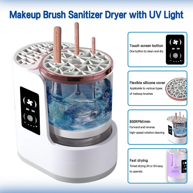 3-in-1 Electric Makeup Brush Cleaner, Dryer & Storage Drying Available Fast Cleaning & Healthy Skin Care Automatic Cleaning Tool for All Size Brushes
