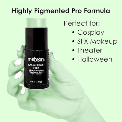 Mehron Makeup CreamBlend Stick | Face Paint, Body Paint, & Foundation Cream Makeup | Perfect for Halloween .75 oz (21 g) (Pastel Green)