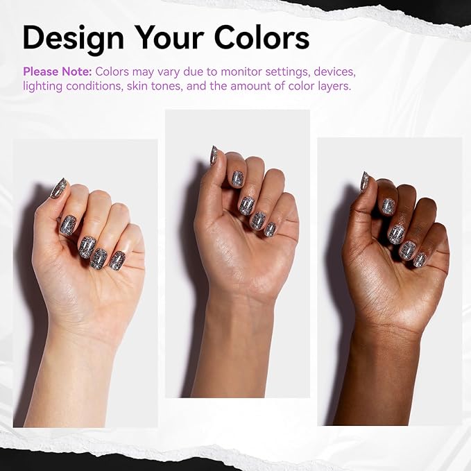 Black Glitter Nail Polish, Fast Air Drying Regular Nail Polish Rainbow Sparkly Shimmer Black Nail Lacquer, High Shine Toe Fingernail Polish, Nails Art Salon Manicure at Home Gift