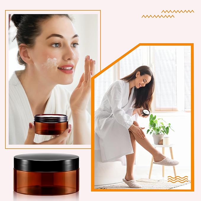 Dandat 24 Pcs 4 oz Plastic Jar Container with Lid and Label Refillable Empty Round Amber PET Cosmetic Sample Containers for Lotion, Cream, Ointments, Body Butter, Makeup, Travel Storage