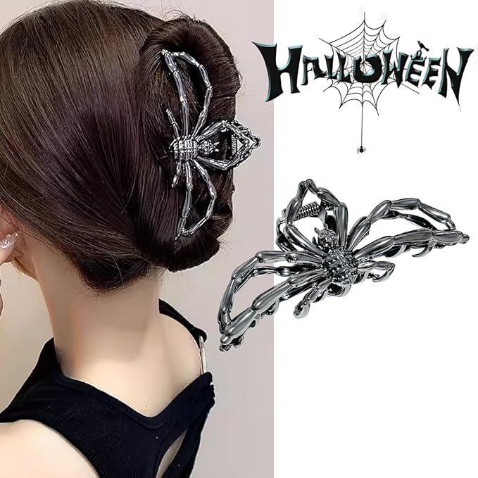 3 Pieces Large Metal Spider Net Hand Hair Claw Clips for Women and Girls Thick Long Hair, Nonslip Skeleton Spooky Barrette Headband Hair Styling Accessories for Halloween Christmas Gifts