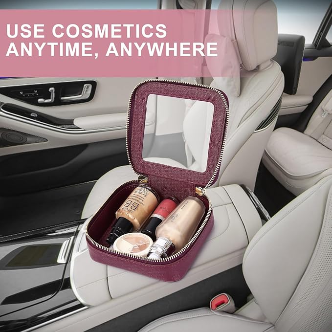 Pinkmik Small Makeup Bag Clear Mini Cosmetic Makeup Case & Toiletry Bag with Zipper Women's Purse Organizer & Car Essentials (X/Burgundy, MINI-1)