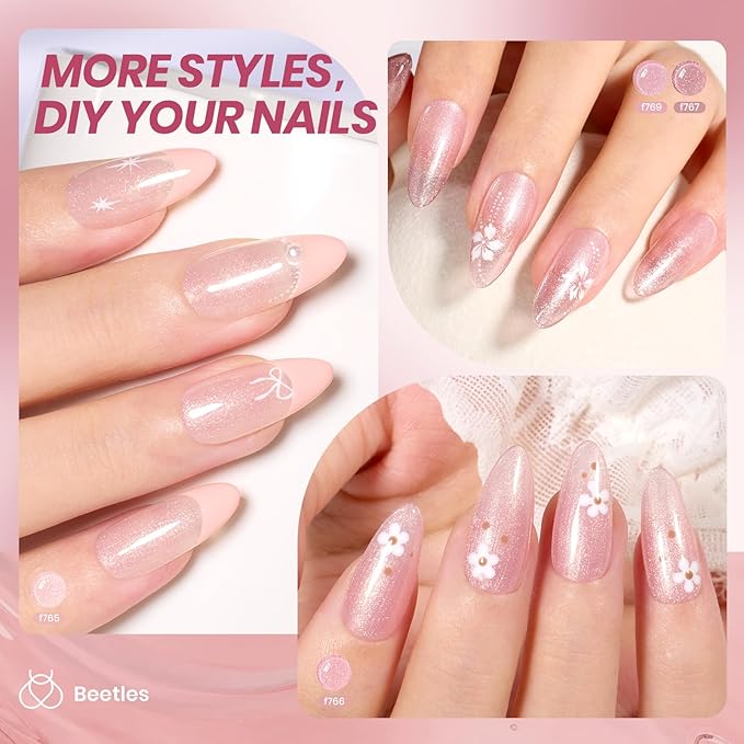 Beetles Jelly Gel Nail Polish Set - 6 Colors Nude Pink Purple Glitter Gel Polish Kit Faded Rose Color Neutral Sheer Gel Translucent Effect Soak off UV DIY Salon Manicure Gift for Women