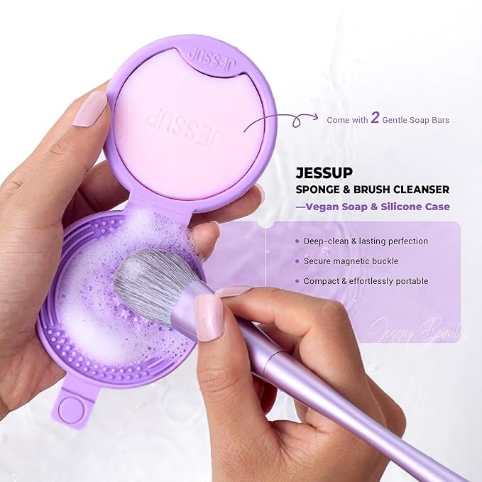 Jessup Makeup Brush Cleaner Mat Silicone with 2pcs Solid Soap, Portable Cleaning Tool for Cleaning Makeup Sponges Brushes, A013