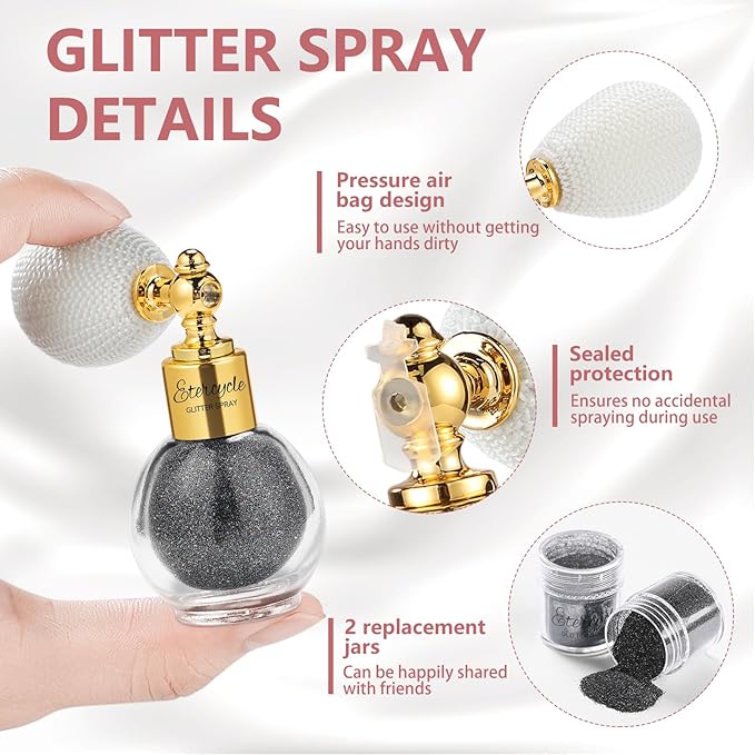 Etercycle Black Body Glitter, Hair Glitter Spray Fine Face Shimmer Powder, Longwear and Quick Drying Body Glitter Sparkly Glitter Gifts for Rave Clothes Nail Art Easter Christmas Halloween Crafts