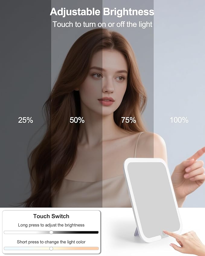 Chomeiu Makeup Bag with Mirror, Travel Train Case Large Cosmetic Organizer with 2 Trays and Vanity Mirror with LED Lights, Brush Holder Storage Box Suitcase for Nail Kits Cosmetics Craft, Black