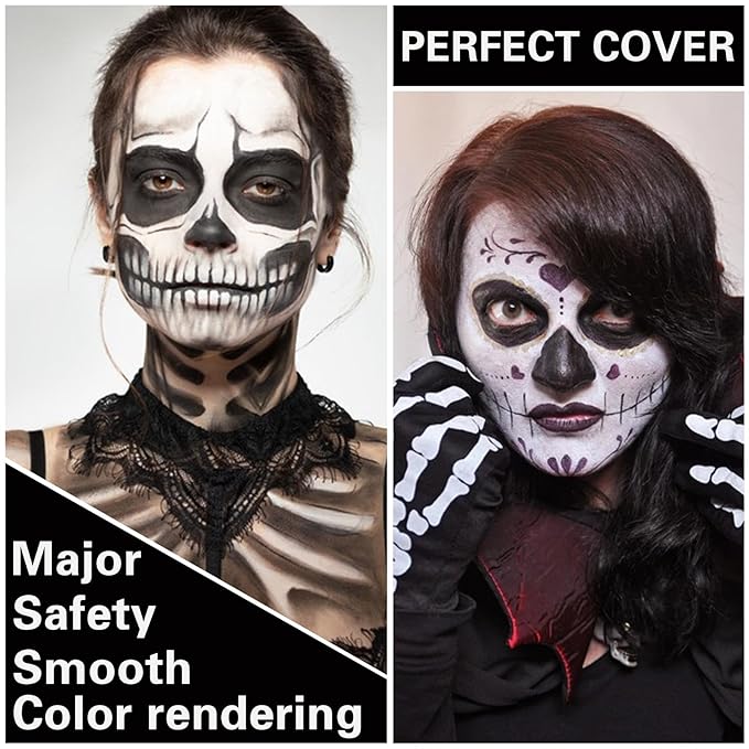 Black White Face Body Paint Professional Oily Based Body Face Paint Foundation Halloween Makeup Palette Kit for Halloween Skeleton Vampire Zombie Goth Stage SFX Special Effects Makeup