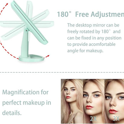 deweisn Tri-Fold Lighted Vanity Tabletop Mount Mirror with 21 LED Lights, Touch Screen and 3X/2X/1X Magnification, Two Power Supply Mode Make up Mirror,Travel Mirror