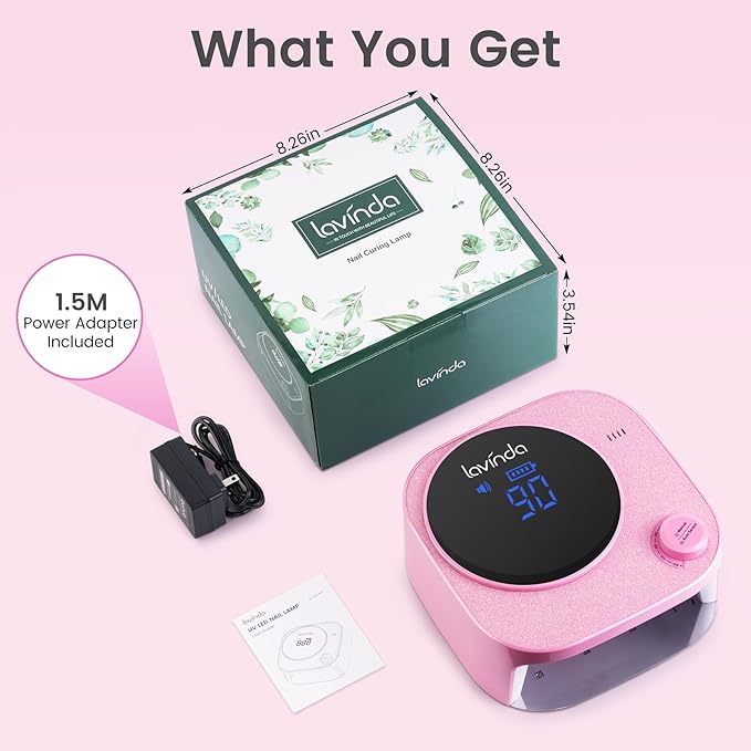 Lavinda 54W UV LED Nail Lamp, Professional UV Light for Gel Nails Rechargeable Cordless Nail Dryer with 4 Timer Settings & Auto Sensor, Fast Curing Gel Light for Home and Salon Use Diamond Dust Design