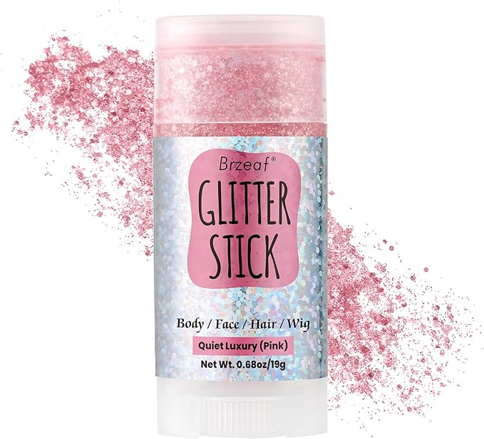 Brzeaf Pink Glitter Stick, Not Greasy & Long Lasting, Halloween Face Glitter Gel, Chunky Glitter for Face/Body/Hair/Eyes/Lip, Singer Concert Music Rave Festival, Glitter Stick Makeup for Women Men