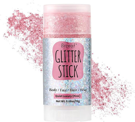 Brzeaf Pink Glitter Stick, Not Greasy & Long Lasting, Halloween Face Glitter Gel, Chunky Glitter for Face/Body/Hair/Eyes/Lip, Singer Concert Music Rave Festival, Glitter Stick Makeup for Women Men