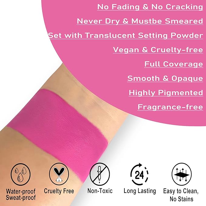 CCbeauty Hot Pink Face Paint Stick, Face Painting Kit, Full Coverage SFX Makeup Foundation, Professional Non-Toxic Body Paint for Halloween Costume Cosplay Party, For Barbie, Panther, Catrina Makeup