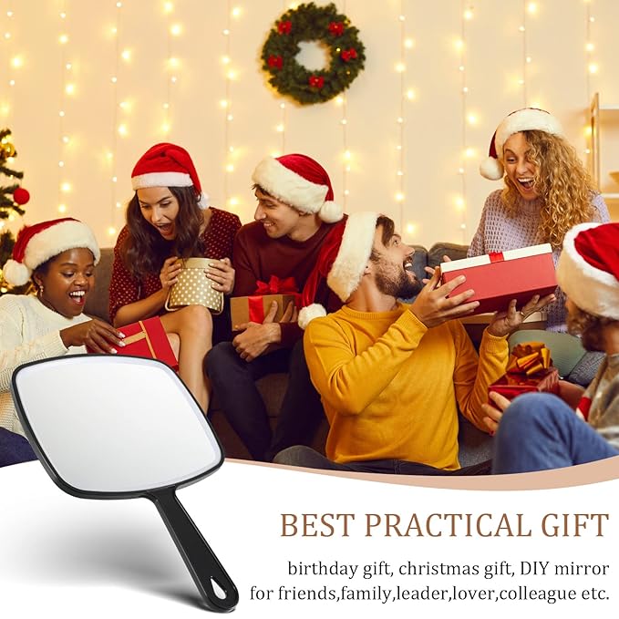 Geetery 12 Pcs Hand Held Mirrors with Handles Hand Makeup Mirrors Bulk Wall Mount for Women Cosmetic Bathroom Home Barber Salon Travel Portable Beauty School Gift, 6.69 x 9.45 Inch (Black)