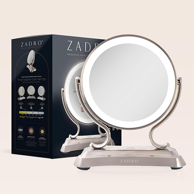 Zadro 12" Glamour LED Makeup Mirror with Lights and Magnification 5X/1X Touch Control Mirror with Lights for Makeup Desk (X-Large | 12" W x 16" H | Satin Nickel)