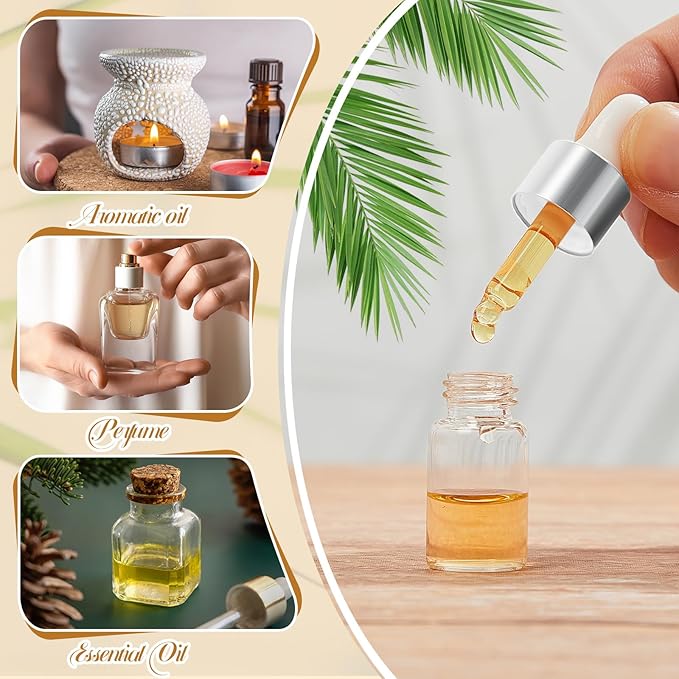 200 Pcs Mini Glass Oil Dropper Bottle Bulk, Clear Essential Small Empty Bottles Sample Containers Perfume Liquid Vials with Cap for Traveling (3 ml,Silver)