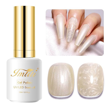 Imtiti Pearl Milky Gel Nail Polish, 15ml Light Creme Shimmer Glitter Soak Off LED Nail Gel Polish Nail Art Starter Manicure Salon DIY at Home 1 Pcs