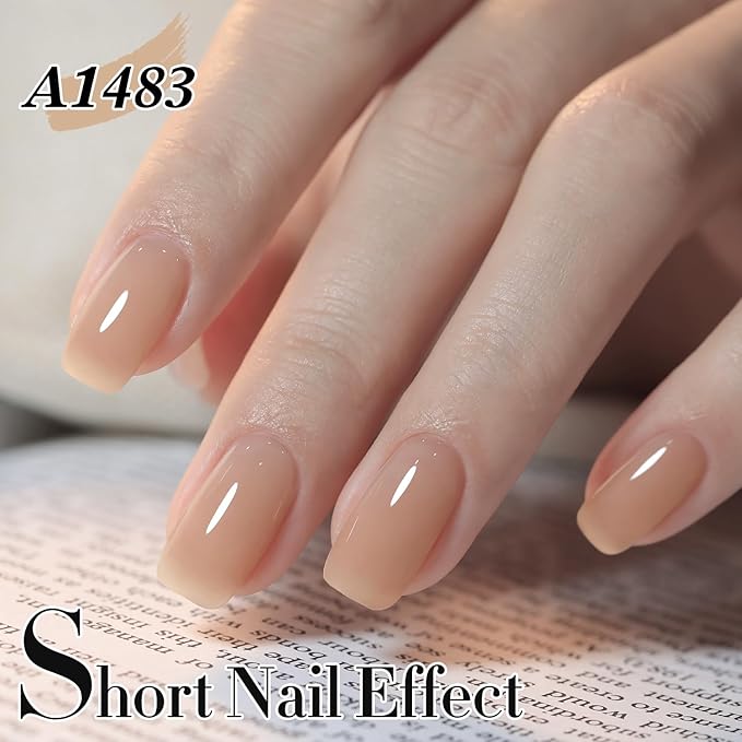 Double Rhythm Translucent Gel Polish Sheer Neutral Natural Light Milky Same Color Same Bottle 15ML Jelly UV Nail Polish Nail Art DIY at Home (Light Cinnamon-A1483)