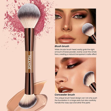 MAANGE 7 PCS Foundation Makeup Brush Set With Bag, Make up Brushes, Eyeshadow Concealer Brush, Double-ended Foundation Contour Powder Blush, Professional Face brush Set Tools For Liquid,Cream(Apricot)