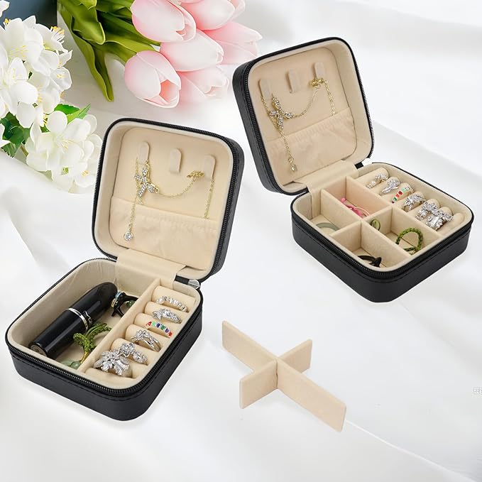 Travel Makeup Bag with LED Mirror with 3 Lighted Settings, Adjustable Dividers, Makeup Brush Storage Bag and Jewelry Case Black