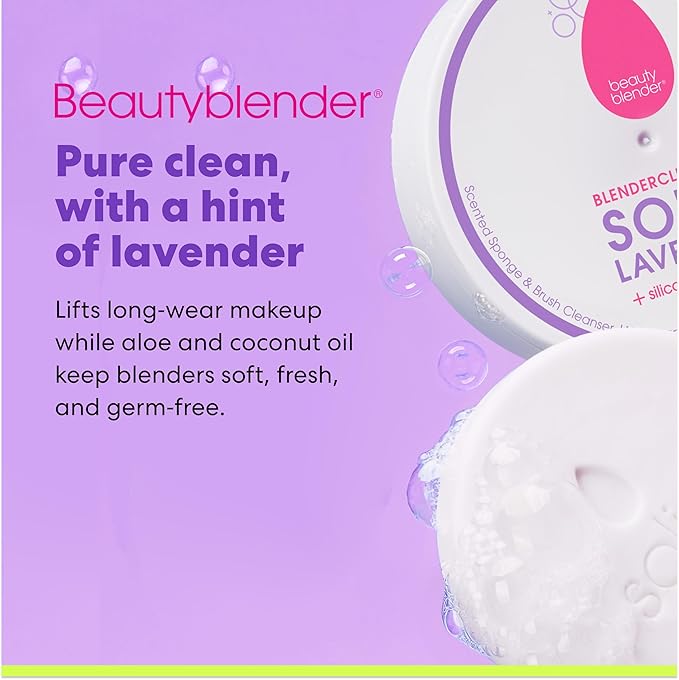 Beautyblender Blendercleanser Tool Scrub Solid Cleanser – Lavender Scented Makeup Sponge & Brush Cleansing Bar – Hand, Sponge, and Brush Cleanser, Removes Makeup & Buildup, Travel-Friendly, 1 oz