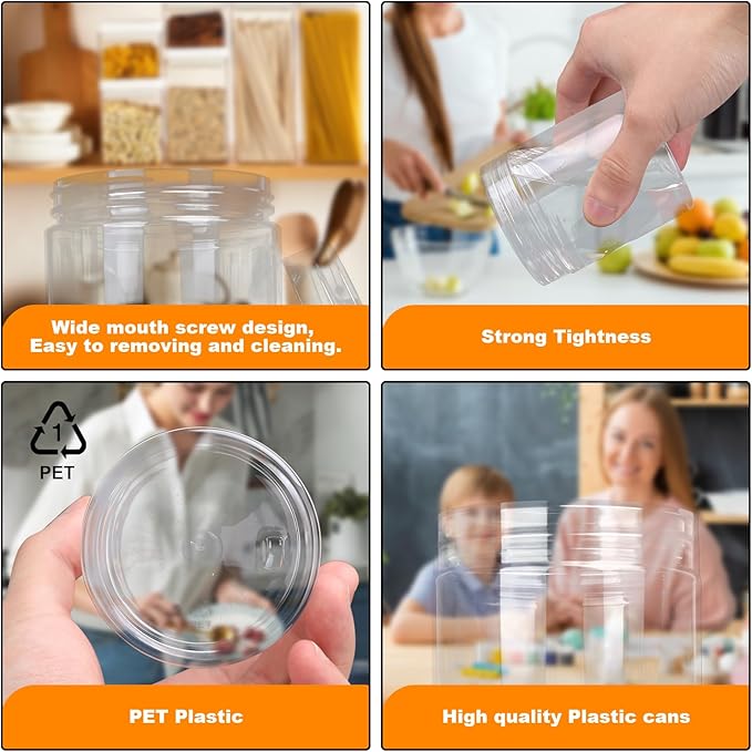 30 Packs 8 oz (250 ml) Clear Plastic Jars with Lids, Cosmetic Containers jars with Wide-Mouth for slime, beads, rhinestones, sequins Cosmetics, Lotion, Cream, Ointments and More