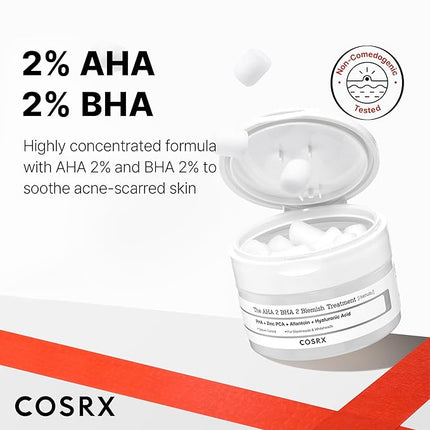 COSRX AHA 2% BHA 2% Blemish Treatment Serum, 60+ Pure Cotton Balls, Quick & Easy Daily Spot Treatment, Blackheads & Whiteheads, Sebum Control, Paraben Free, Phthalates Free, Korean Skin Care