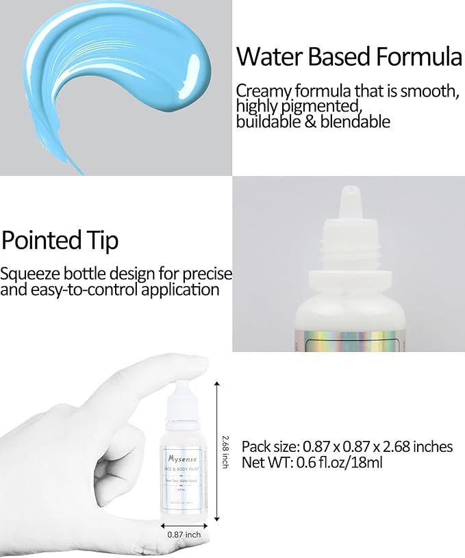 Mysense Light Blue Face Body Paint,Water Based Washable Face Paint,Non-toxic Cream Body Paint for Adults and Children Halloween SFX Cosplay Corpse Bride Sally Avatar Makeup,0.6oz