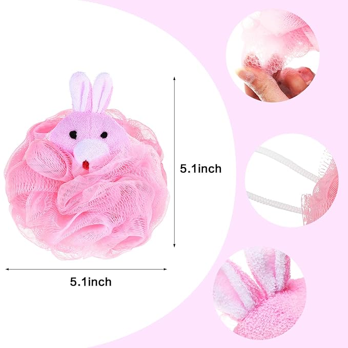 Boao 8 Pieces Kids Bath Loofahs Animal Bath Sponge Cartoon Shower Loofahs Cute Pouf Mesh Body Loofah Colorful Body Scrubber Shower Balls for Boys Girls Adults
