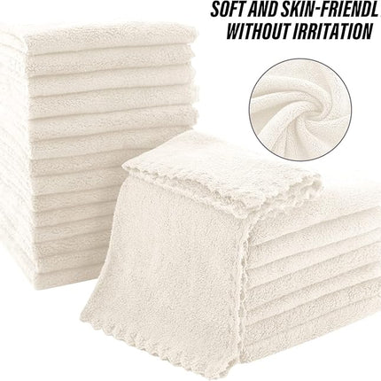 MOONQUEEN Ultra Soft Premium Washcloths Set - 12 x 12 inches - 24 Pack - Quick Drying - Highly Absorbent Coral Velvet Bathroom Wash Clothes - Use as Bath, Spa, Facial, Fingertip Towel (Cream)