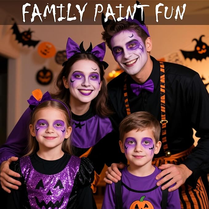 Face Body Paint Kit for Kids & Adults, Non-Toxic Water-Based Professional Face Painting Palette with Brushes for Halloween Clown Goth Vampire SFX Makeup, Art Stage Cosplay Parties, Purple