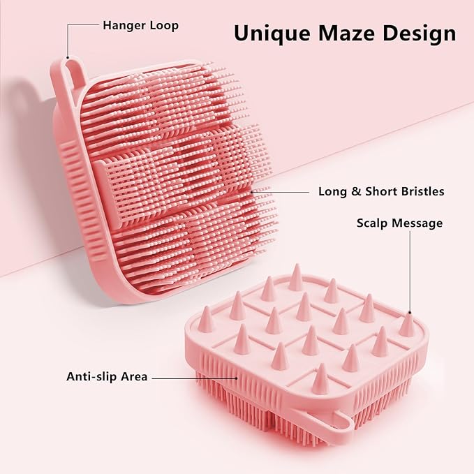 Silicone Shower Scrubber Women Men 2 Pack Exfoliating Body Scrubber Exfoliator Scalp Non-Slip Hollow Hand Glove Loofah Alternative Deep Clean Wash Dual-Sided Durable Scrub Bath Essentials Purple Pink