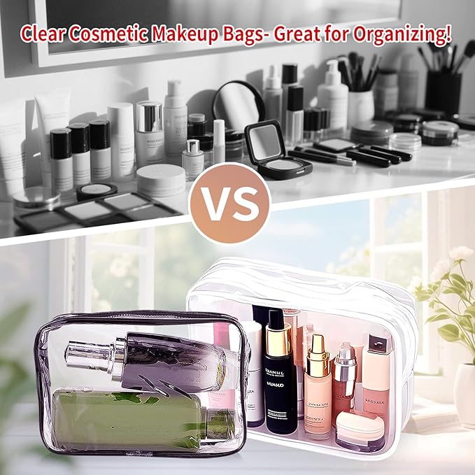 24 PCS Clear Makeup Bag with Zipper, Waterproof Transparent Toiletry Bag Organizer, PVC Portable Cosmetic Bags for Women Men Traveling Vacation Bathroom Home (White)