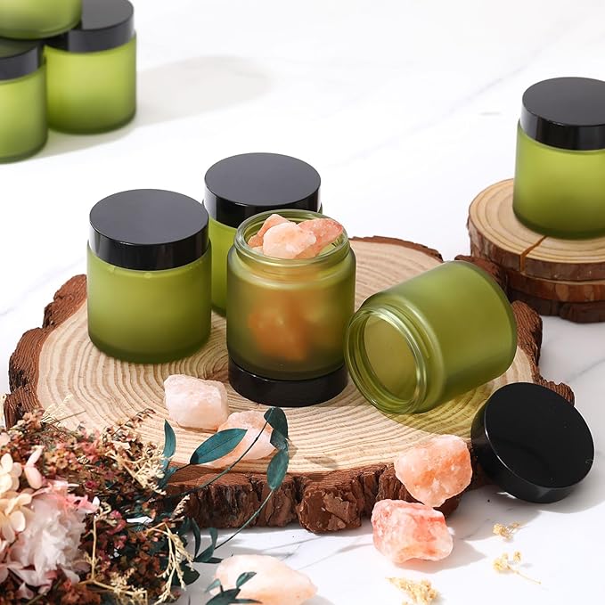 Norme 48 Pcs 4 oz Glass Jars with Lids Leakproof Round Airtight Empty Cosmetic Jars with Inner Liners Lid for Storing Lotions Powder Ointments Candle Making Tins (Pea Green)