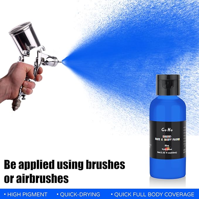 Go Ho Blue Face Body Paint(2.1 oz),Blue Makeup Water Based Face Paint and Body Paint for Airbrush Makeup Special FX, Cosplay, and Halloween Make up