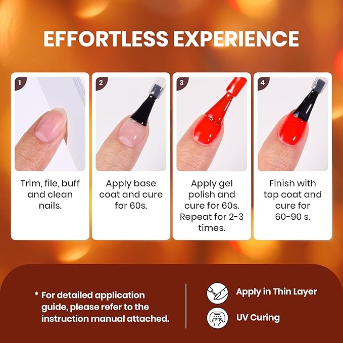 Beetles Fall Gel Nail Polish Set – Opulent Glow Cat Eye Gel Polish, 20 Colors Red Orange Yellow Glitter Brown, Soak Off UV LED with Base Glossy Matte Top Coat for DIY Manicure Gift for Women