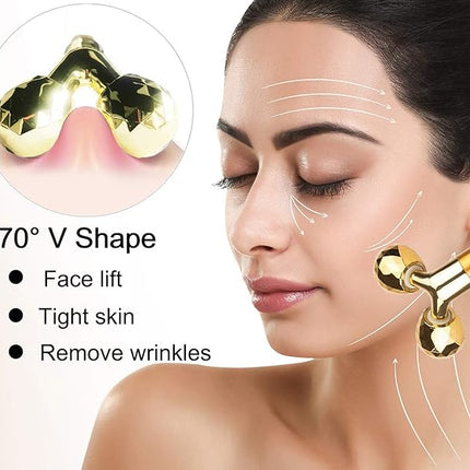 Amirce Face Massager Roller Golden 3D Roller Electric Facial Roller and T Shape Facial Roller Massager Kit Face Rollers