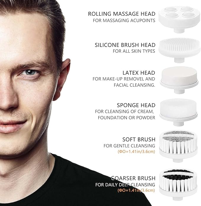 Facial Cleansing Brush Face Scrubber: CLSEVXY Electric Face Spin Cleanser Brushes with 6 Brush Heads for Deep Cleansing, Gentle Exfoliating, Removing Blackhead, Massaging