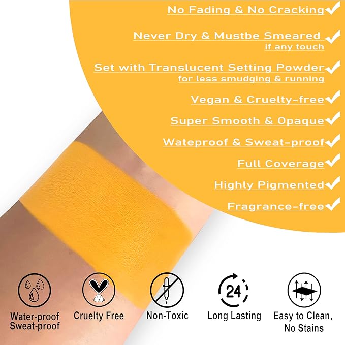 CCbeauty Yellow Face Paint Stick, Face Painting Kit, Full Coverage SFX Makeup Foundation, Professional Non-Toxic Body Paint for Halloween Costume Party, For SpongeBob SquarePants, Minions, Bees Makeup