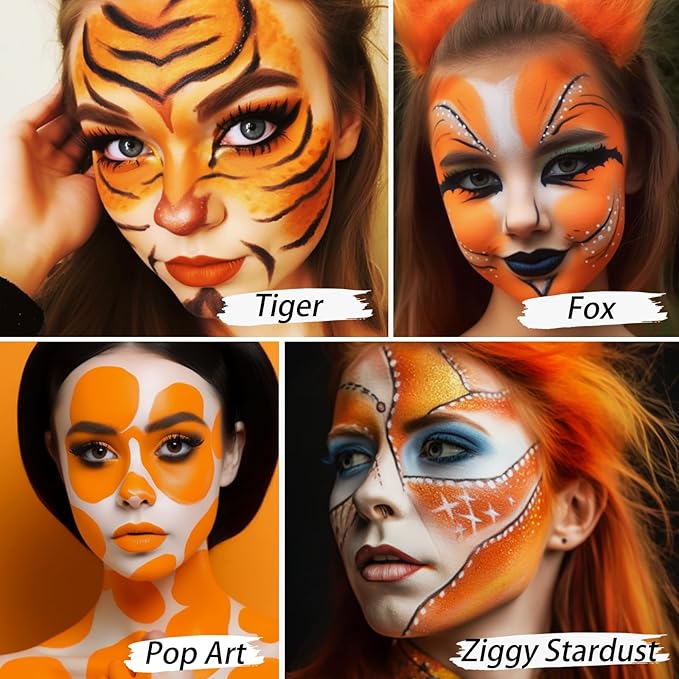 UCANBE Orange Face Body Paint Makeup Foundation, Professional Blendable Cream Greasepaint, Face Painting Kit for Adults Children Halloween Party, SFX Scary Pumpkin Face Makeup, Costume & Cosplay