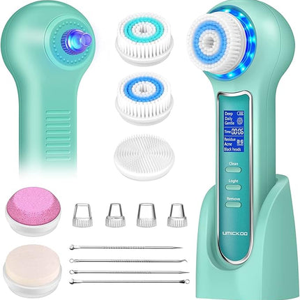 Face Scrubber Exfoliator,Facial Cleansing Brush Waterproof with LCD Screen,Blackhead Remover Vacuum with 5 Brush Heads,Face Spin Brush for Exfoliating, Massaging and Deep Pore Cleansing