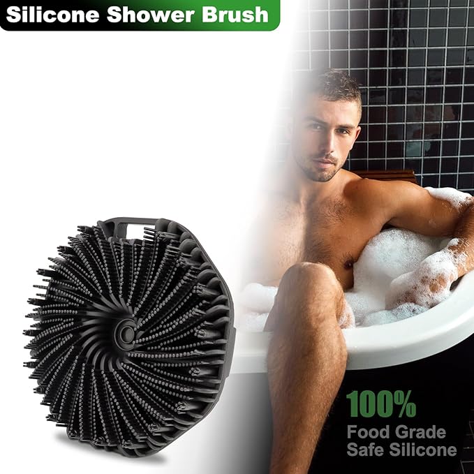 2-Pack Silicone Body Scrubber Shower Brushes,Exfoliating Body Scrubber for All Skin Type, Eco Friendly Shower Scrubber for Body, Silicone Body Brush for Showering(Black & Gray)