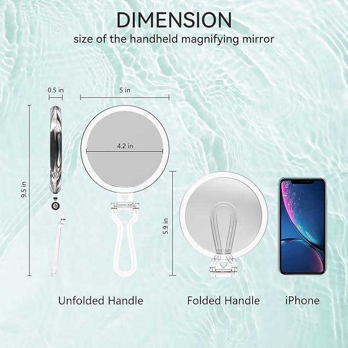 B Beauty Planet 20X Magnifying Home Mirror, Round 5'' Handle for Travel, Double-Sided 1X/20X, Foldable Makeup Mirror, Tabletop Mount