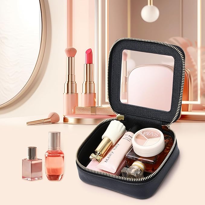 Pinkmik Small Makeup Bag Mini Clear Cosmetic Makeup Case & Toiletry Bag with Zipper Women's Purse Organizer & Car Essentials (Black, MINI)