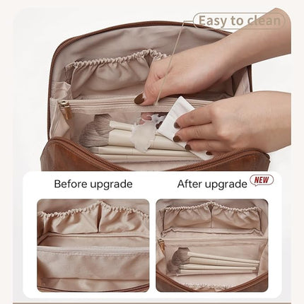 EACHY Travel Makeup Bag,Large Capacity Cosmetic Bags for Women,Waterproof Portable Pouch Open Flat Toiletry Bag Pattern Makeup Bag