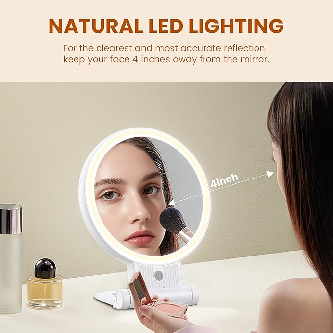 1X/30X Lighted Makeup Mirror with Magnification, Double-Sided Switch, 3-Color Lights, 2000mAh Rechargeable, Adjustable Brightness, Swivel Makeup Mirror with Lights for Vanity or Wall Use