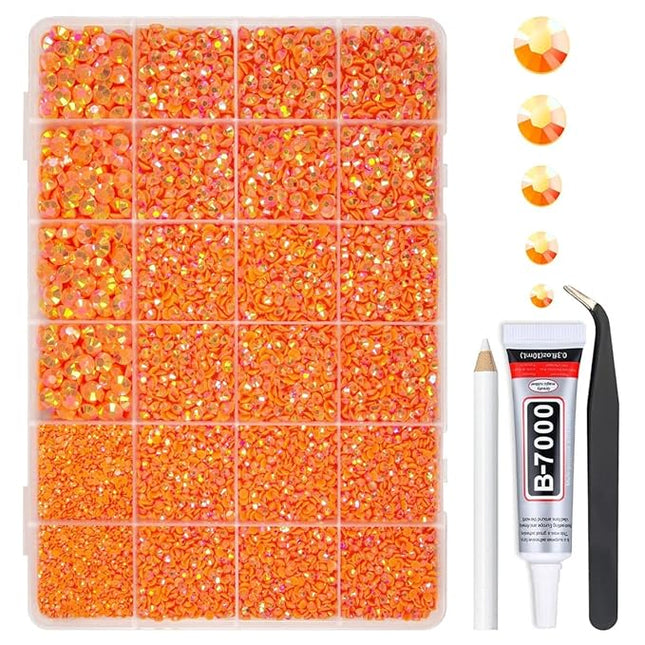 qiipii Neon Orange AB Resin Rhinestones w B7000 Jewelry Glue for Bedazzling Crafting 2mm-6mm Flatback Jelly Stones Diamonds Gems Bedazzler Kit Charms for Nails Face Eyes Makeup Tumblers Bottles Crafts